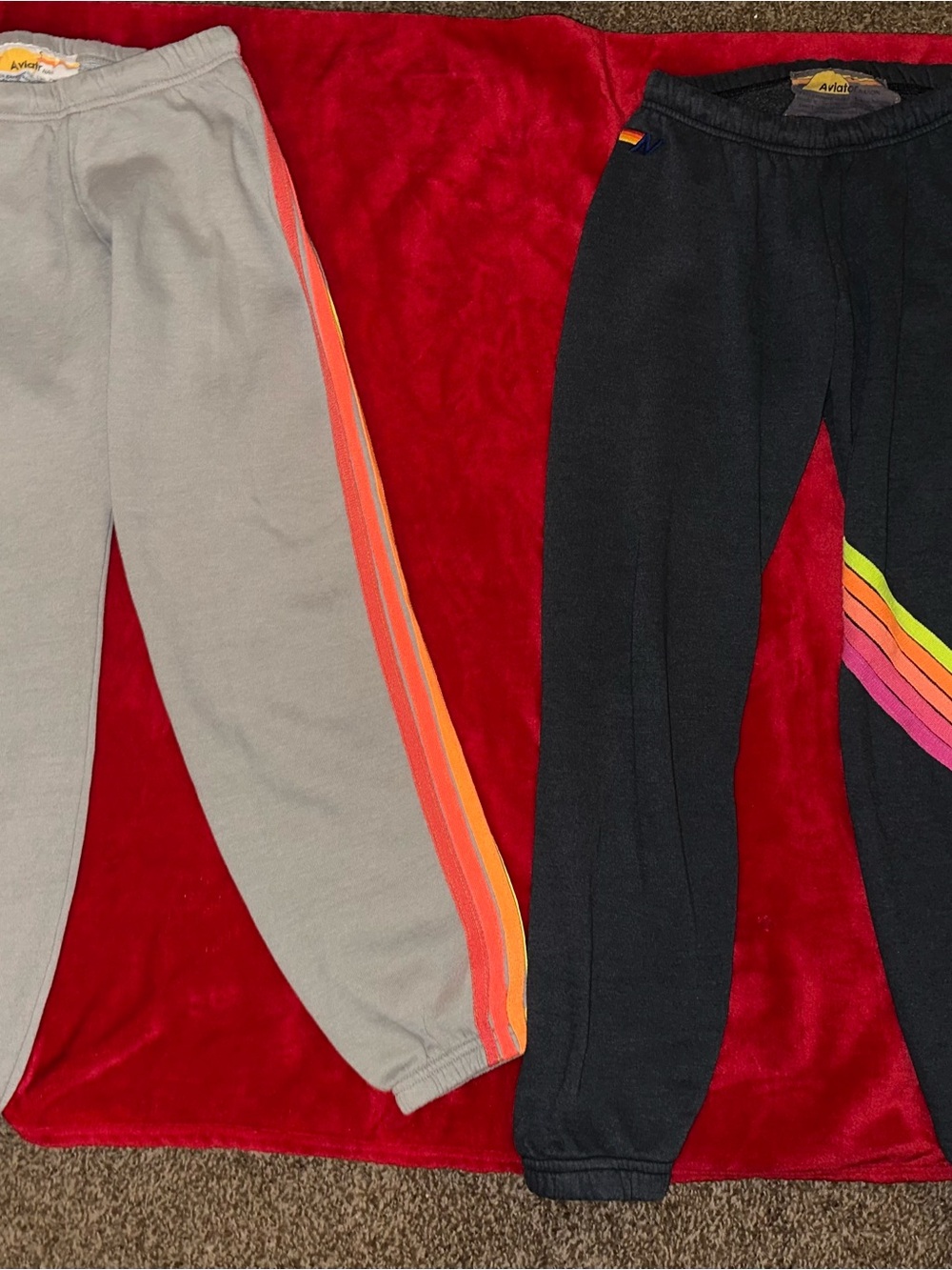 Aviator Nation Grey and Black Joggers with Rainbow Side Stripes